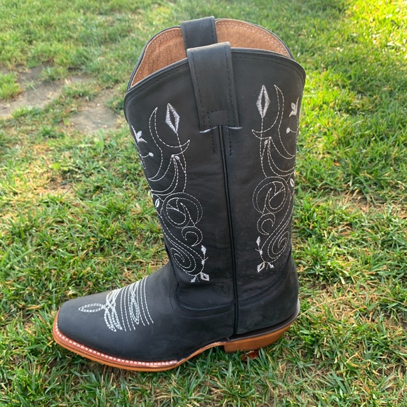 Women's Western Mexican Cowgirl Cowboy Boots Cubans heel Hand made Black 404 - Picture 3 of 7